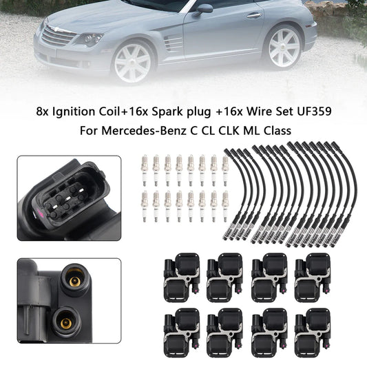1998-2011 Mercedes-Benz C CL CLK ML Class 8x Ignition Coil+16x Spark plug +16x Wire Set UF359