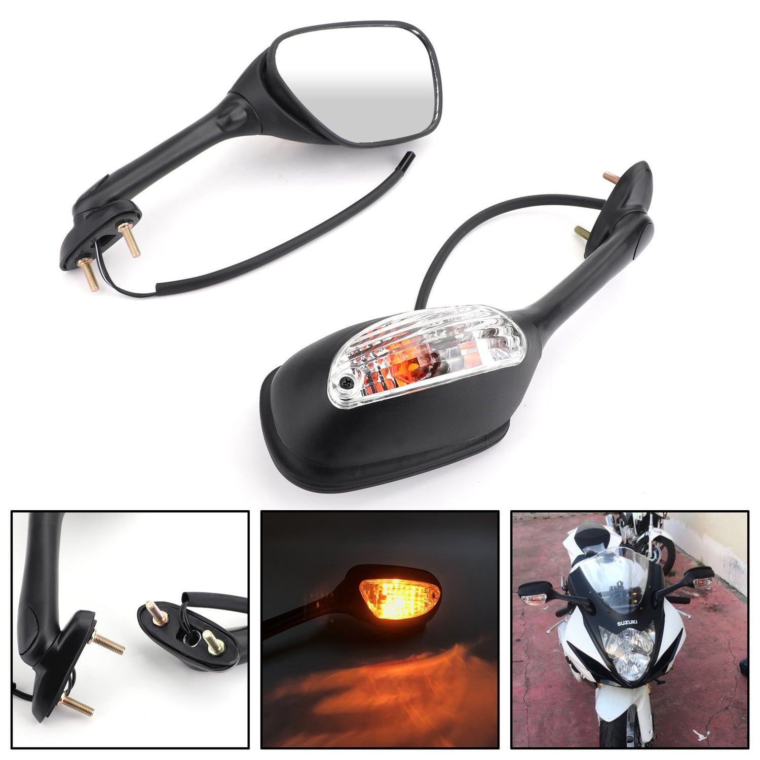 Suzuki GSXR 600 750 1000 2002-2015 Rear View Side Mirrors With Turn Signals