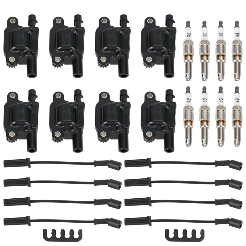 8PCS D510C E893 UF413 Square Ignition Coil+Spark Plug+Wires 12611424 Silverado 1500 Tahoe GMC