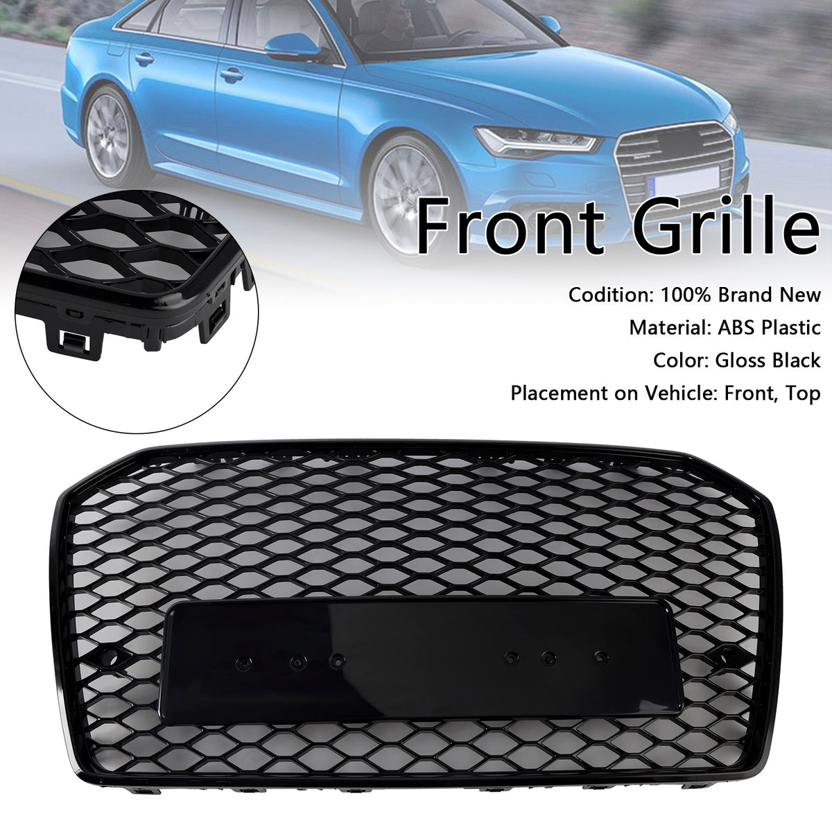 2016-2018 Audi A6 S6 C7 Black RS6 Style Front Honeycomb Mesh Grill