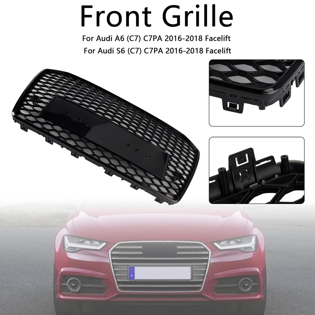 2016-2018 Audi A6 S6 C7 Black RS6 Style Front Honeycomb Mesh Grill
