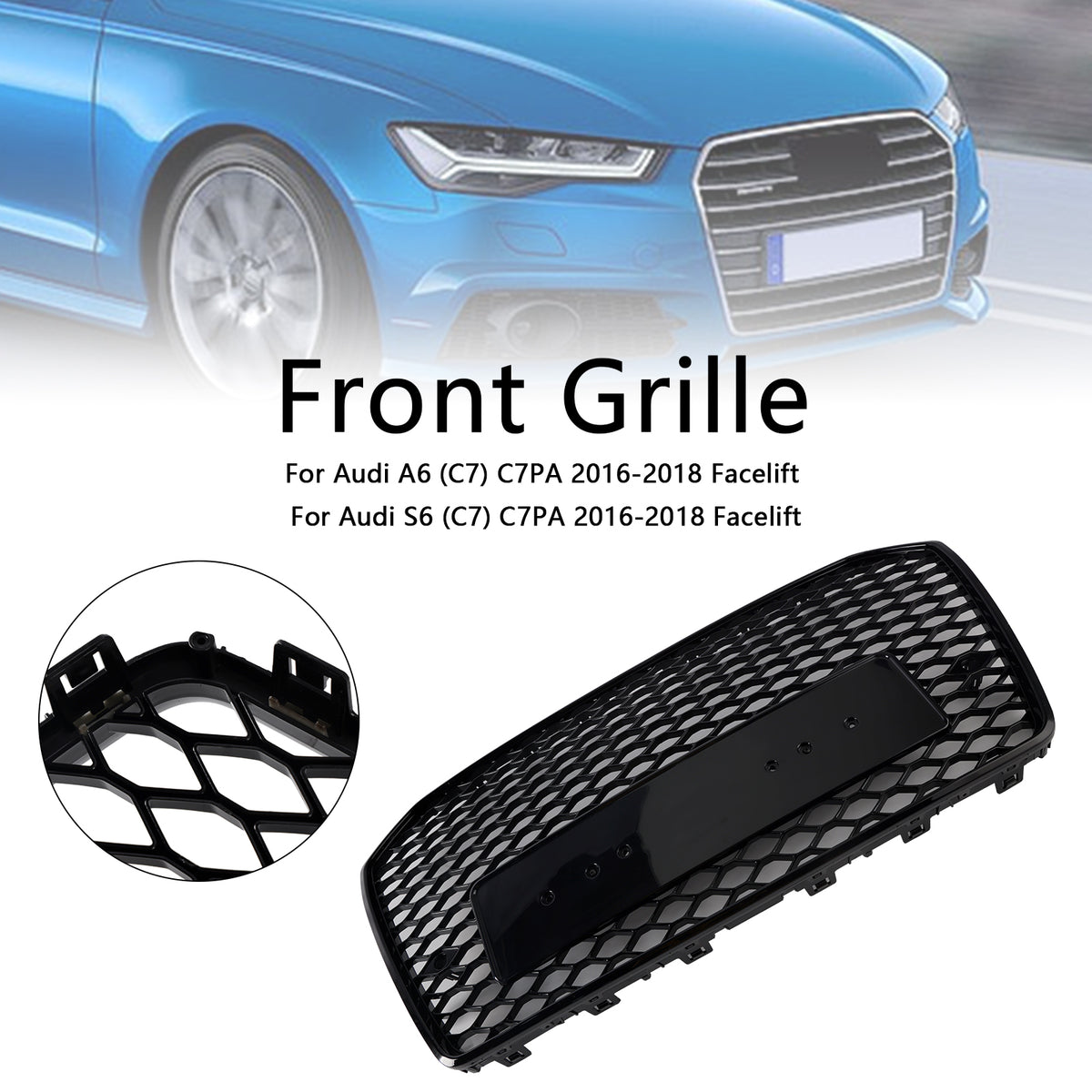 2016-2018 Audi A6 S6 C7 Black RS6 Style Front Honeycomb Mesh Grill