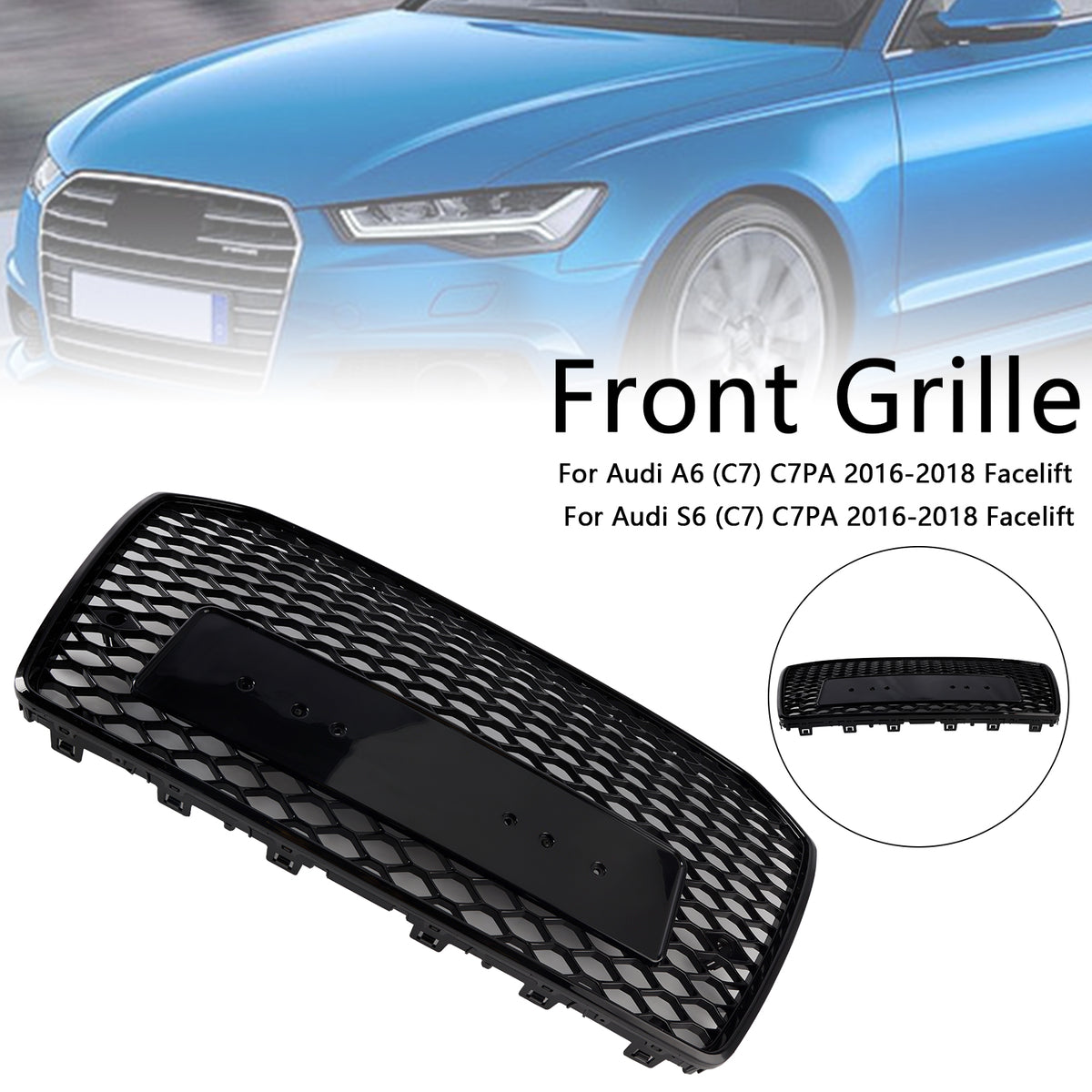 2016-2018 Audi A6 S6 C7 Black RS6 Style Front Honeycomb Mesh Grill