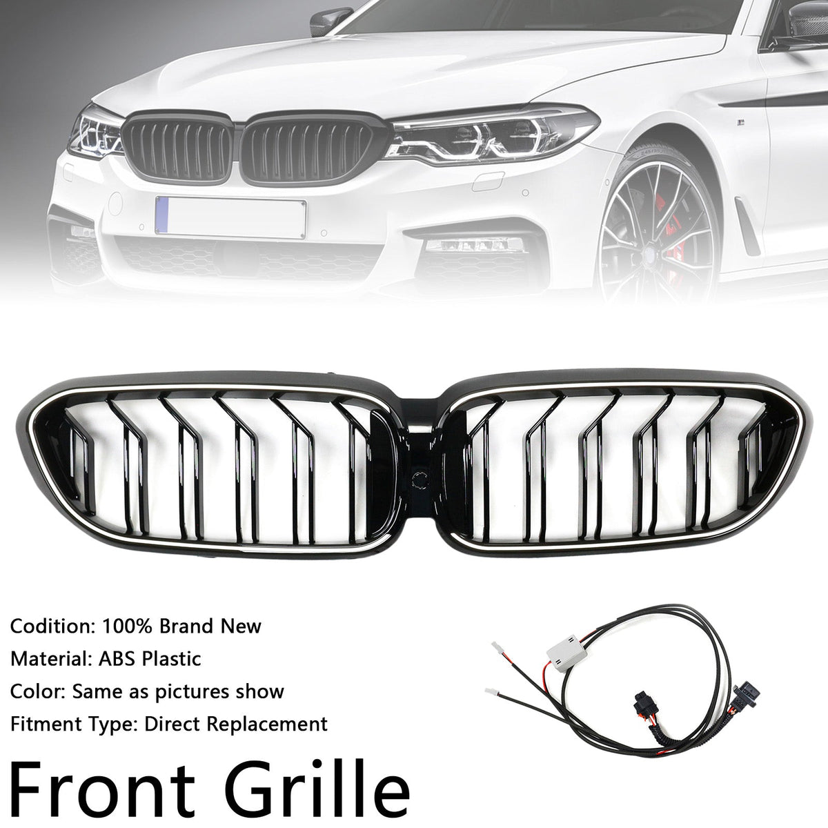 BMW 5 Series G30 G31 2017-2020 Gloss Black Double Slat Front Kidney Grill