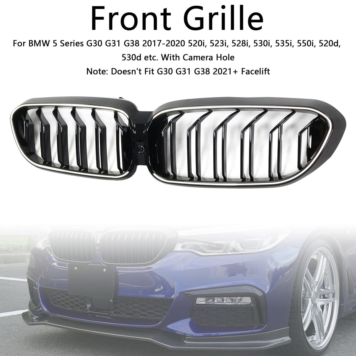 BMW 5 Series G30 G31 2017-2020 Gloss Black Double Slat Front Kidney Grill