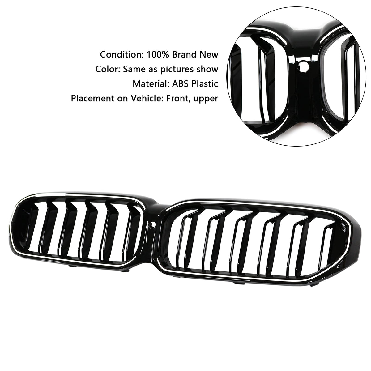 2021-2024 BMW 5 Series G30 G31 G38 With Camera Hole Gloss Black Double Slat Front Kidney Grill