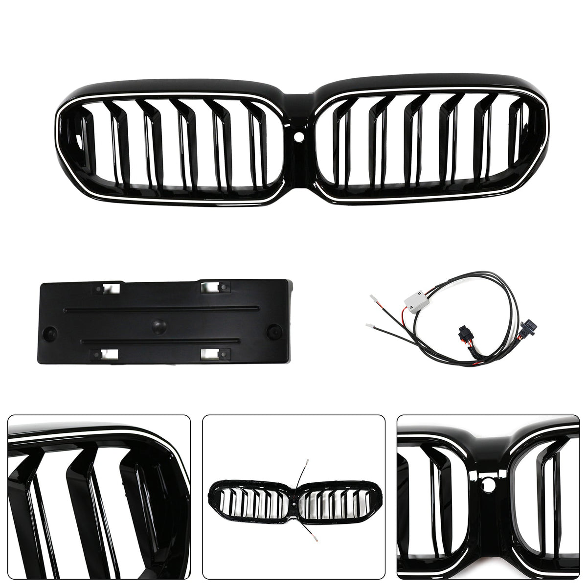 2021-2024 BMW 5 Series G30 G31 G38 With Camera Hole Gloss Black Double Slat Front Kidney Grill