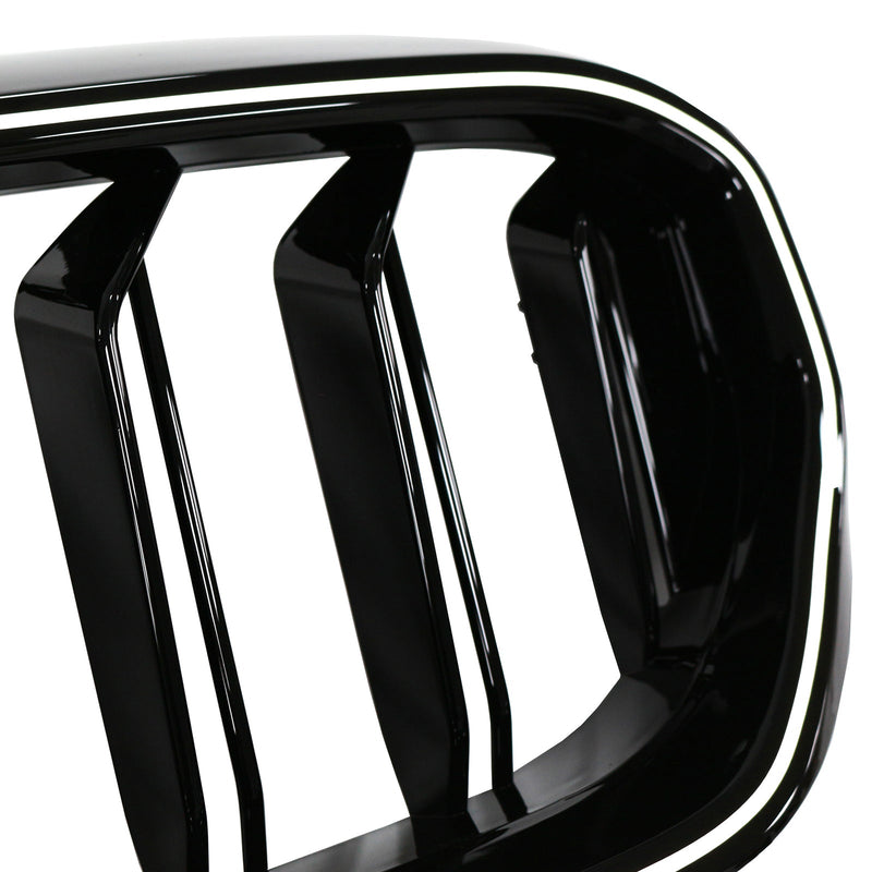 2021-2024 BMW 5 Series G30 G31 G38 With Camera Hole Gloss Black Double Slat Front Kidney Grill