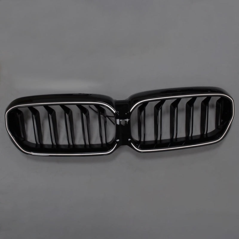 2021-2024 BMW 5 Series G30 G31 G38 With Camera Hole Gloss Black Double Slat Front Kidney Grill