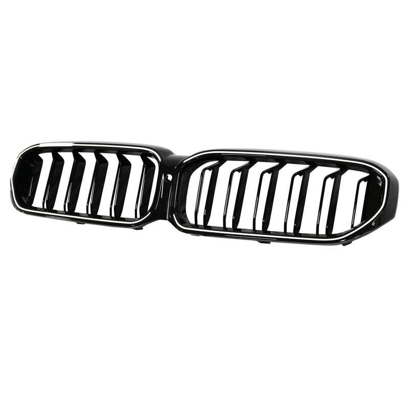 2021-2024 BMW 5 Series G30 G31 G38 With Camera Hole Gloss Black Double Slat Front Kidney Grill