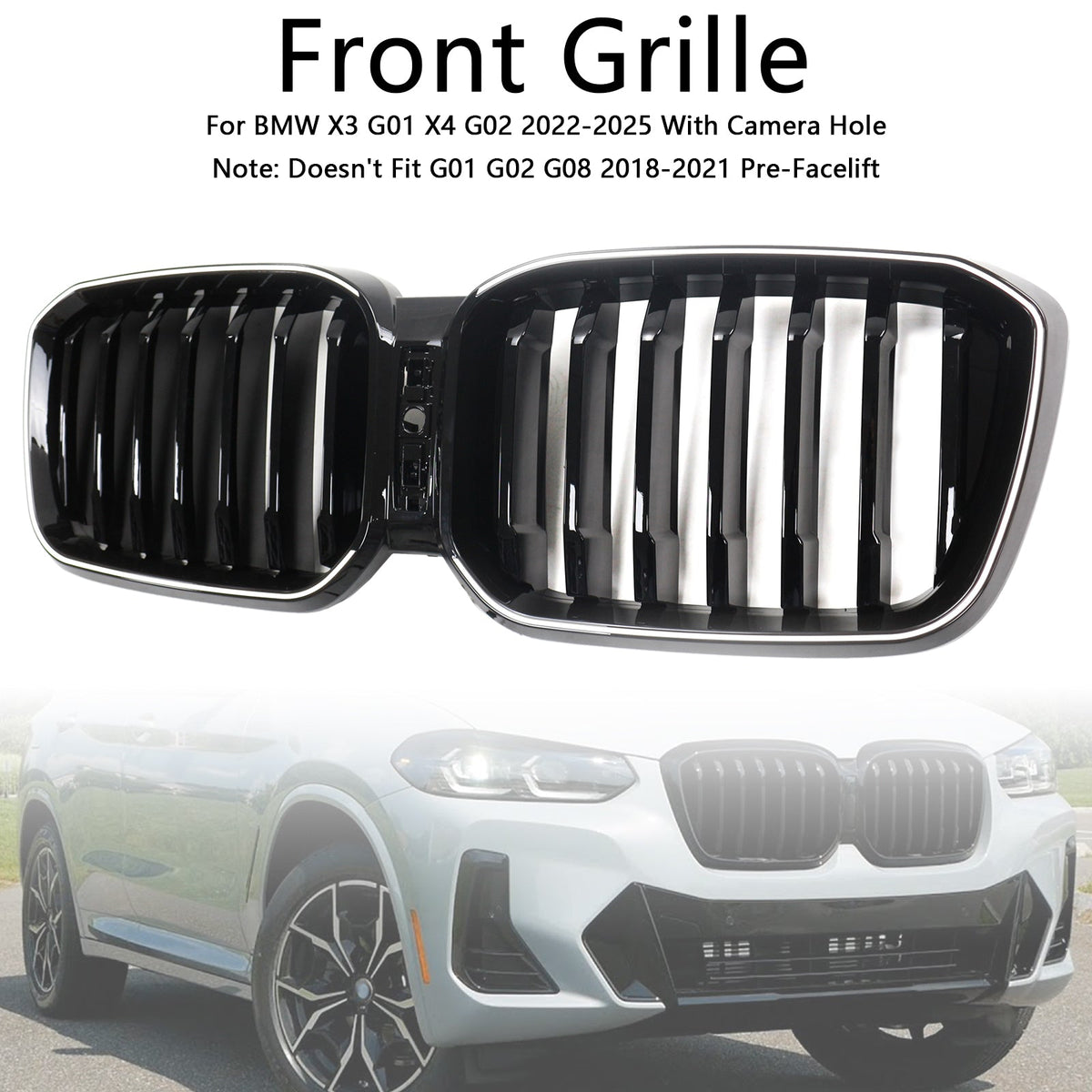 BMW X3 G01 X4 G02 2022-2025 Glossy Black Front Bumper Kidney Grill