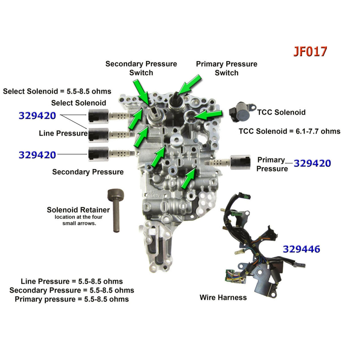 Infiniti JX35 Nissan JF016E JF017E CVT Transmission Solenoids Kit