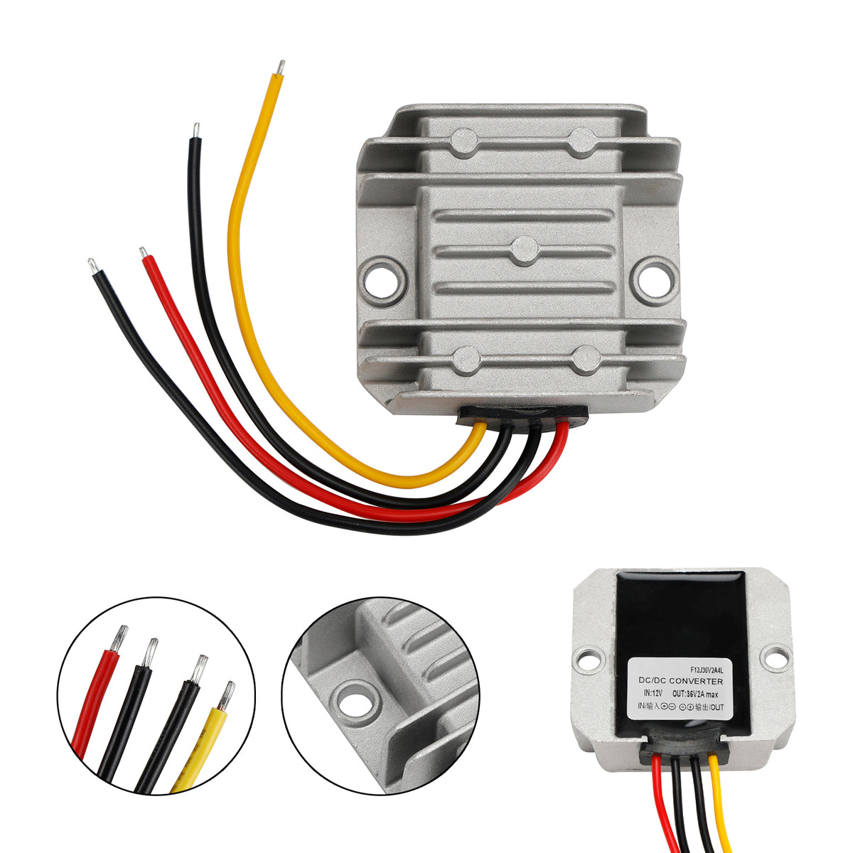 Waterproof DC/DC Converter Regulator 12V Step Up to 36V 2A 72W
