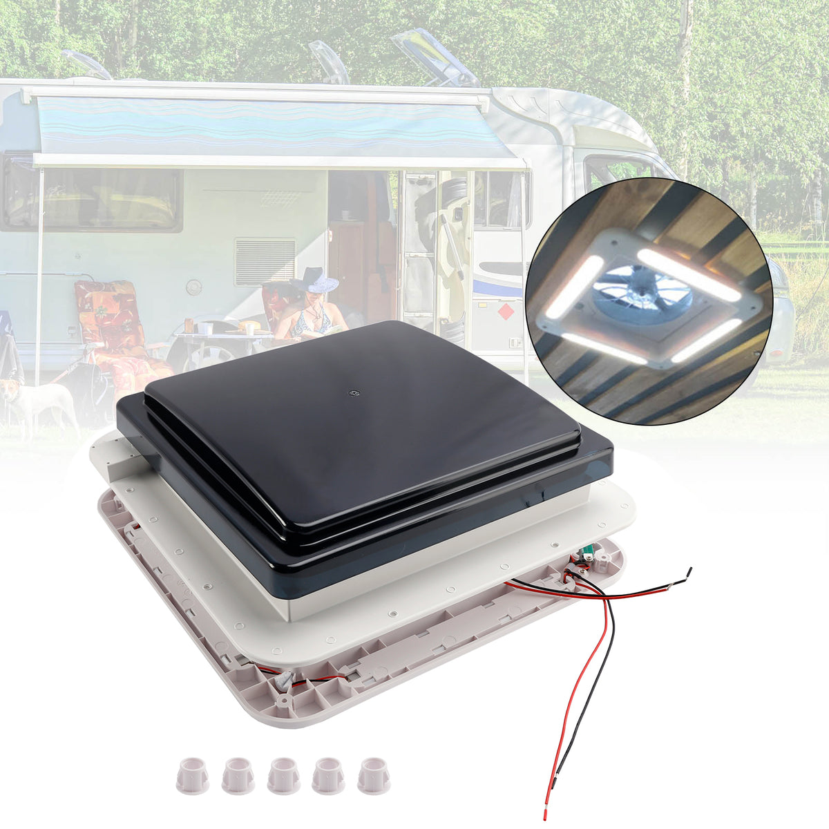 11" RV Caravan Roof Vent Forward and reverse motor RV Fan 12V Skylight W/ Light