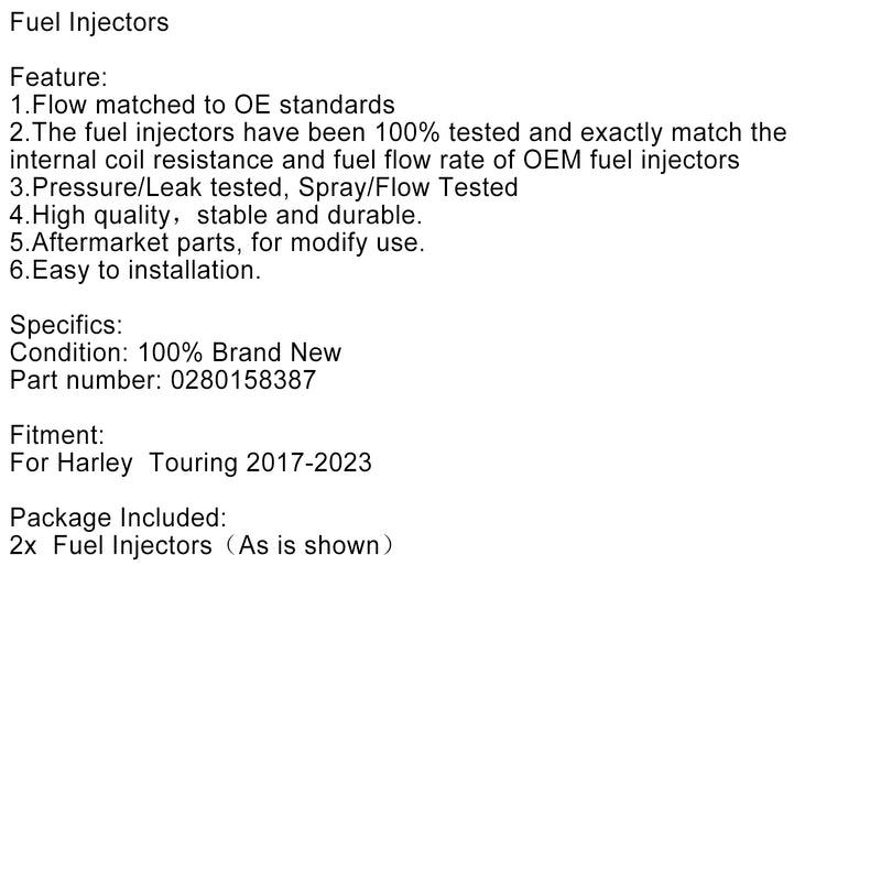 Touring FLHXSE CVO STREET GLIDE 2017-2023 2PCS 0280158387 Fuel Injectors