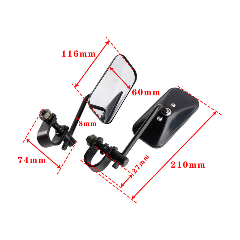 Cafe Racer Bobber Chopper Tracker Black Retro Retangular Mirrors with clamp