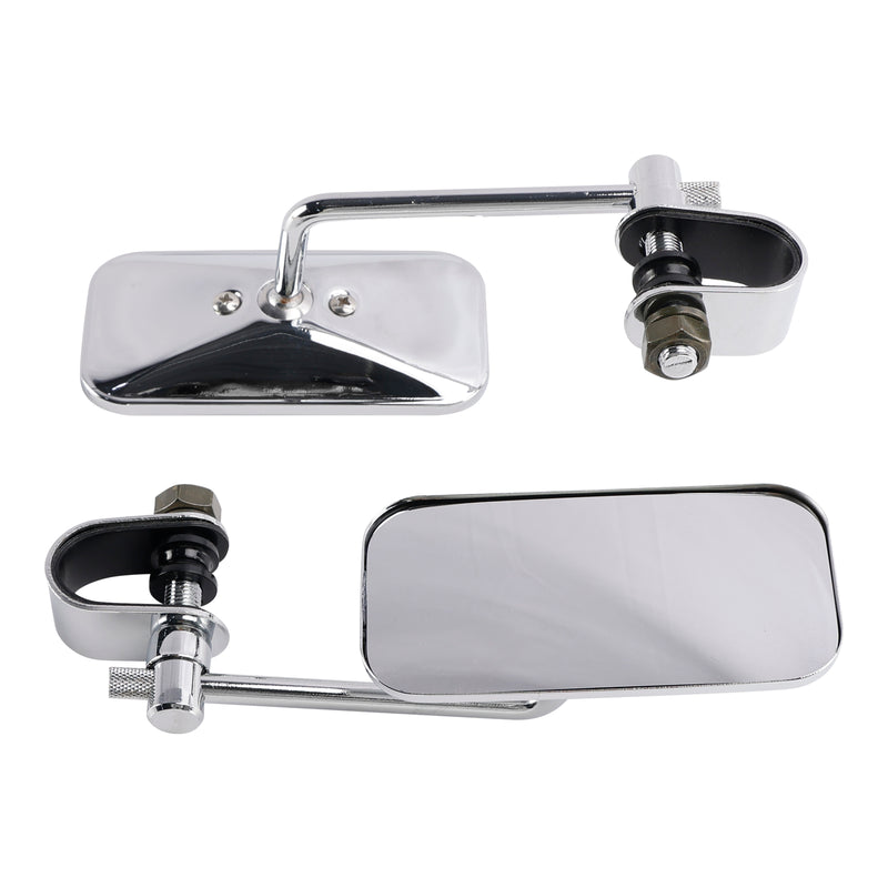 Cafe Racer Bobber Chopper Tracker Chrome Retro Retangular Mirrors with clamp