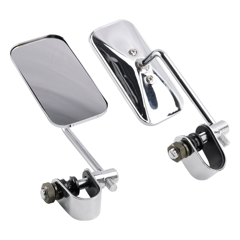 Cafe Racer Bobber Chopper Tracker Chrome Retro Retangular Mirrors with clamp