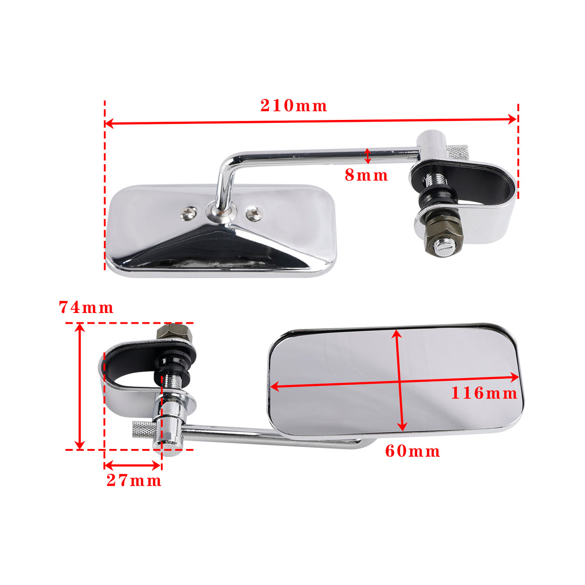 Cafe Racer Bobber Chopper Tracker Chrome Retro Retangular Mirrors with clamp