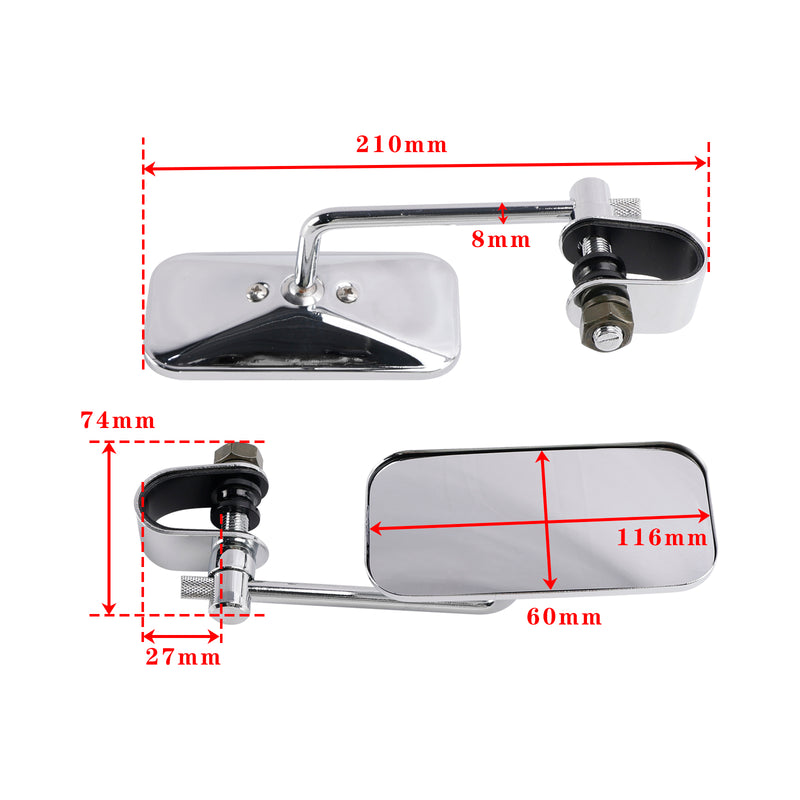 Cafe Racer Bobber Chopper Tracker Chrome Retro Retangular Mirrors with clamp