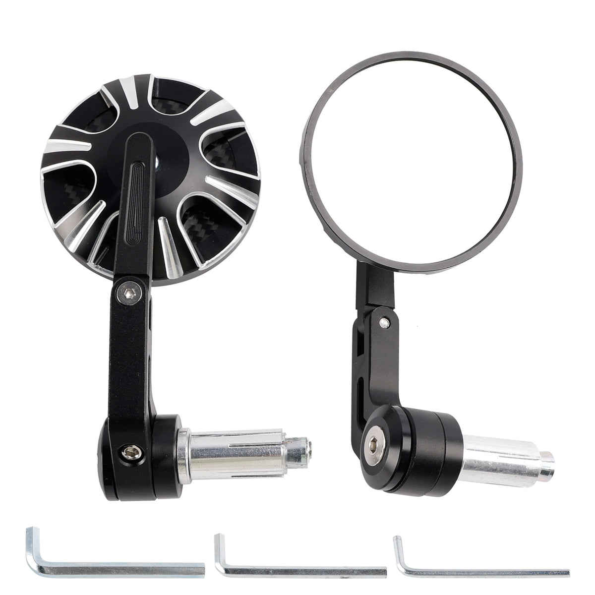 CNC Aluminium Carbon Black 3" Round Bar End Mirror Set 7/8" 1" Universal