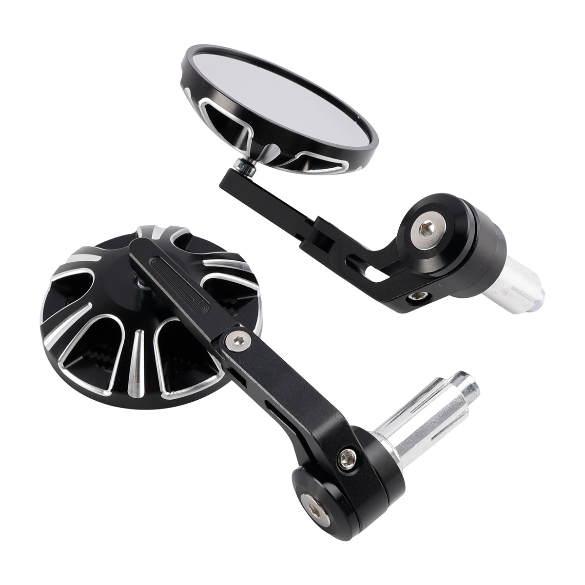 CNC Aluminium Carbon Black 3" Round Bar End Mirror Set 7/8" 1" Universal