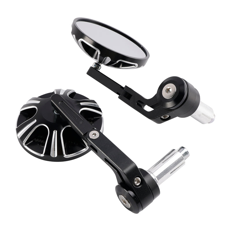 CNC Aluminium Carbon Black 3" Round Bar End Mirror Set 7/8" 1" Universal