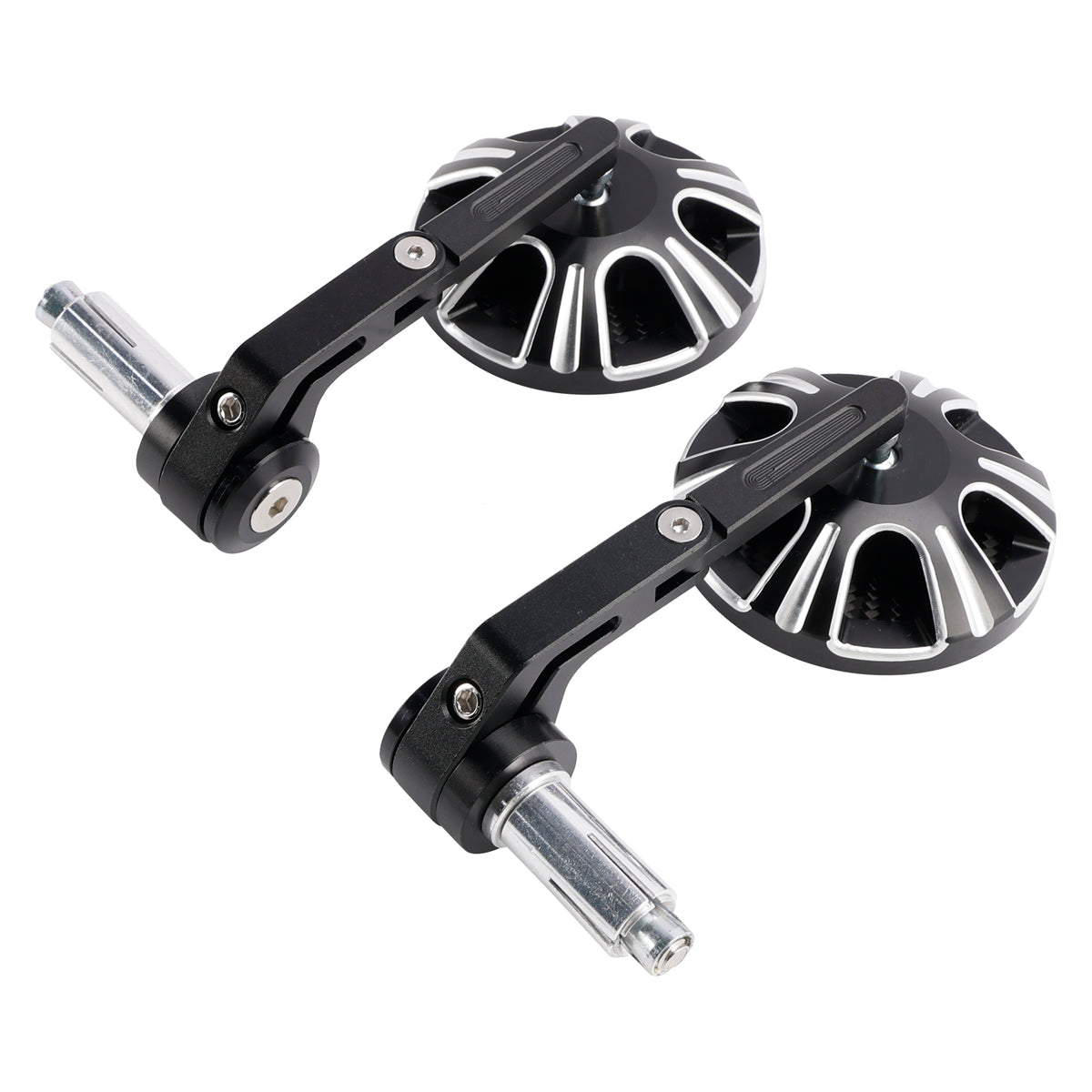 CNC Aluminium Carbon Black 3" Round Bar End Mirror Set 7/8" 1" Universal