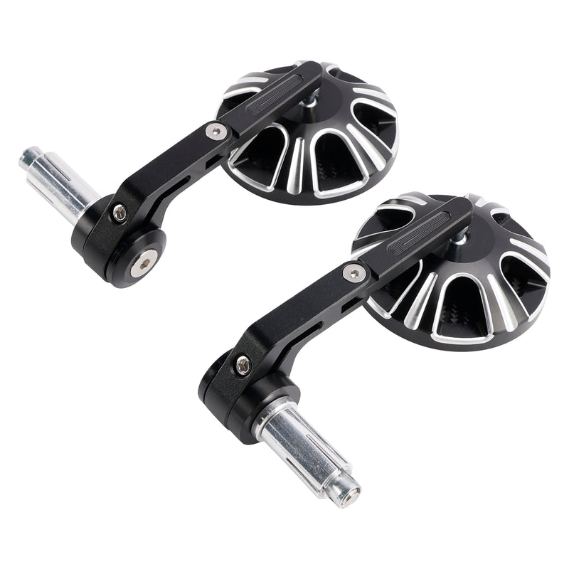 CNC Aluminium Carbon Black 3" Round Bar End Mirror Set 7/8" 1" Universal