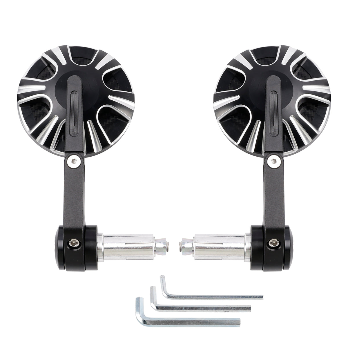 CNC Aluminium Carbon Black 3" Round Bar End Mirror Set 7/8" 1" Universal