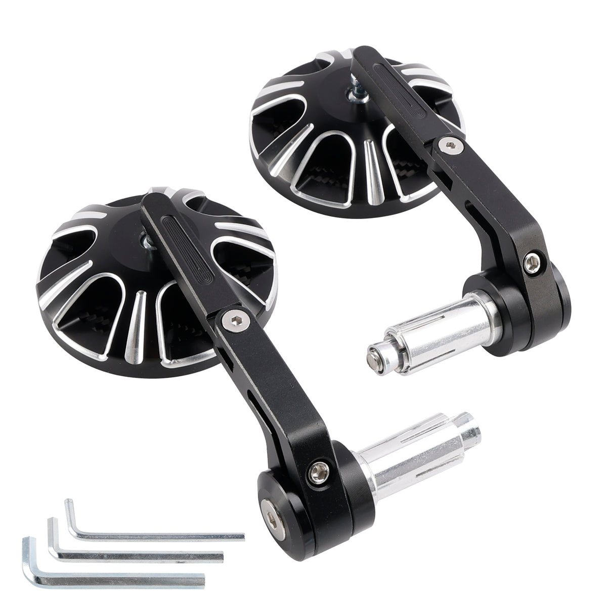 CNC Aluminium Carbon Black 3" Round Bar End Mirror Set 7/8" 1" Universal