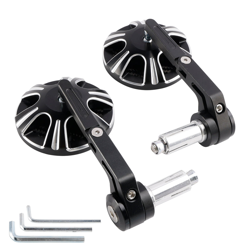 CNC Aluminium Carbon Black 3" Round Bar End Mirror Set 7/8" 1" Universal