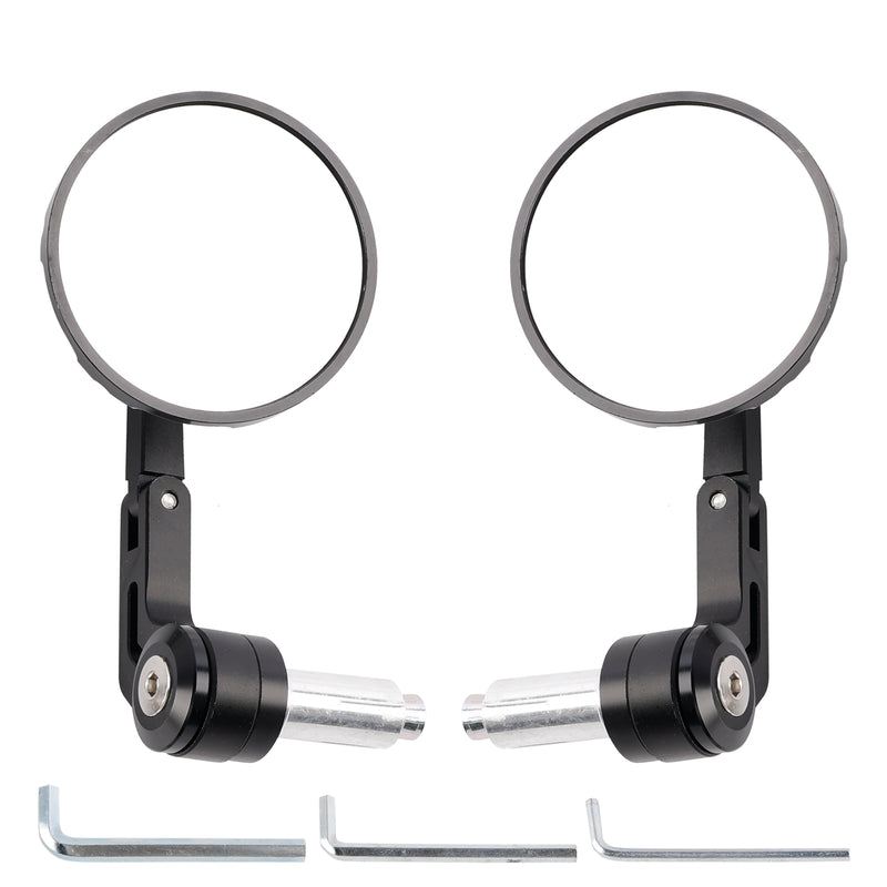 CNC Aluminium Carbon Black 3" Round Bar End Mirror Set 7/8" 1" Universal
