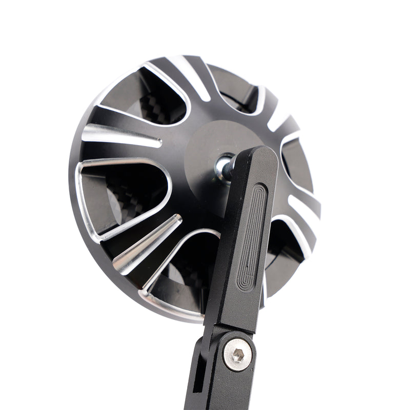 CNC Aluminium Carbon Black 3" Round Bar End Mirror Set 7/8" 1" Universal