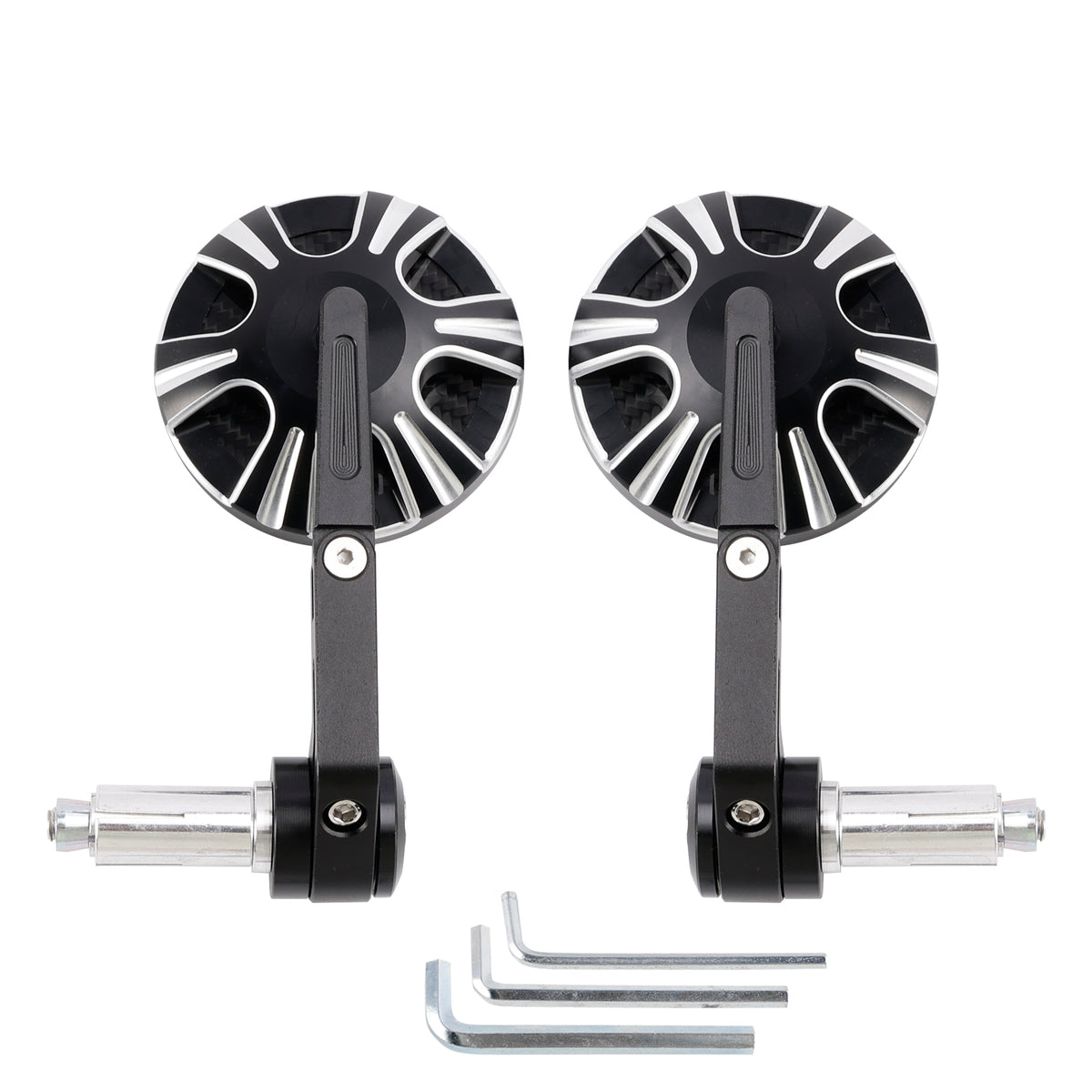 CNC Aluminium Carbon Black 3" Round Bar End Mirror Set 7/8" 1" Universal