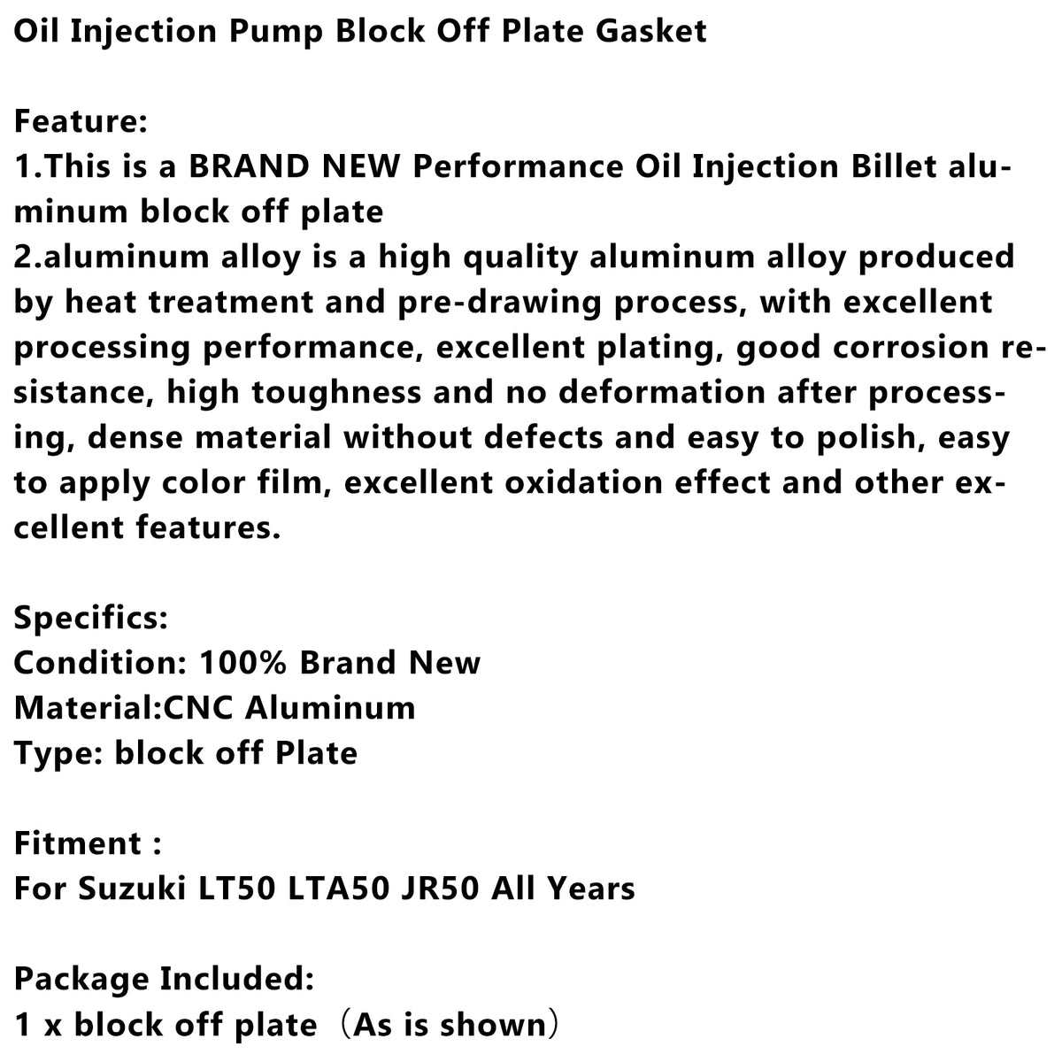 Suzuki LT50 LTA50 JR50 All Years Oil Injection Pump Block Off Plate Gasket