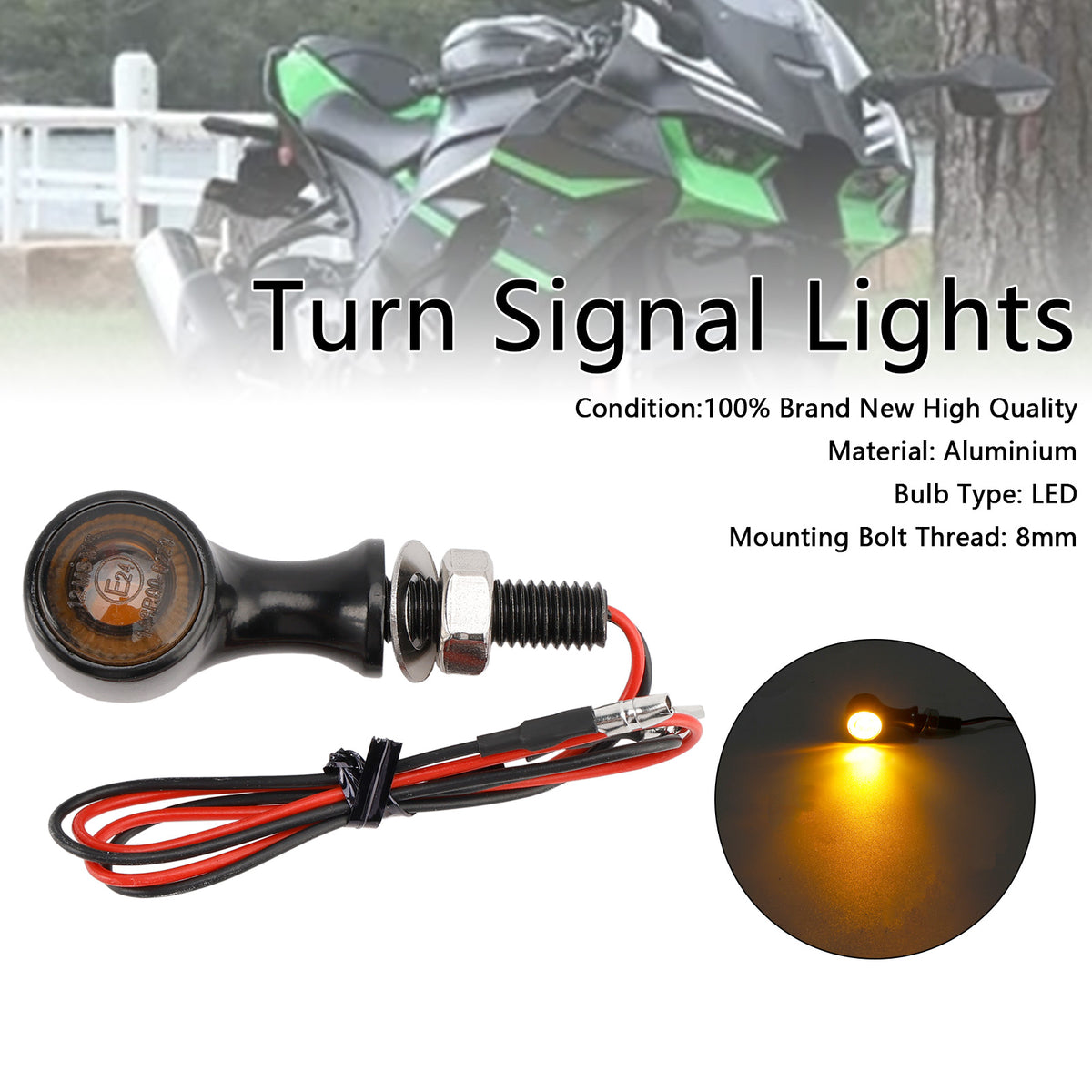Suzuki Black 12V LED Turn Signal Indicator Light 8mm Universal Motorcycle