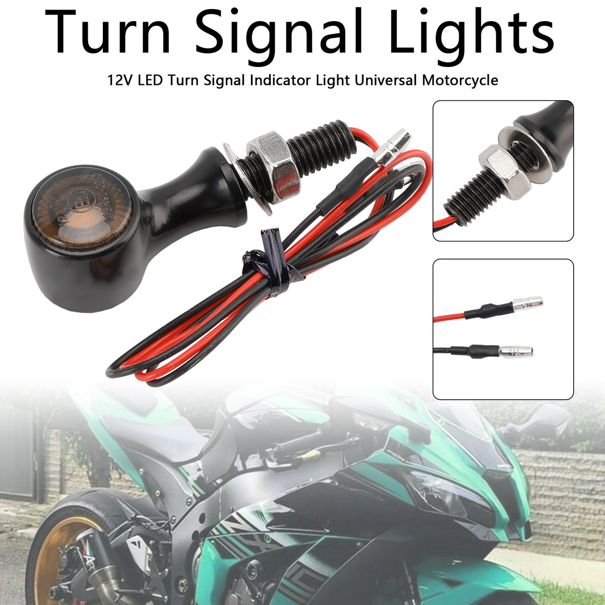 Suzuki Black 12V LED Turn Signal Indicator Light 8mm Universal Motorcycle