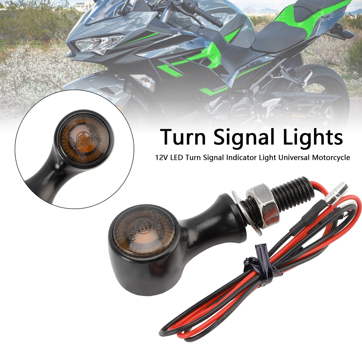 Suzuki Black 12V LED Turn Signal Indicator Light 8mm Universal Motorcycle