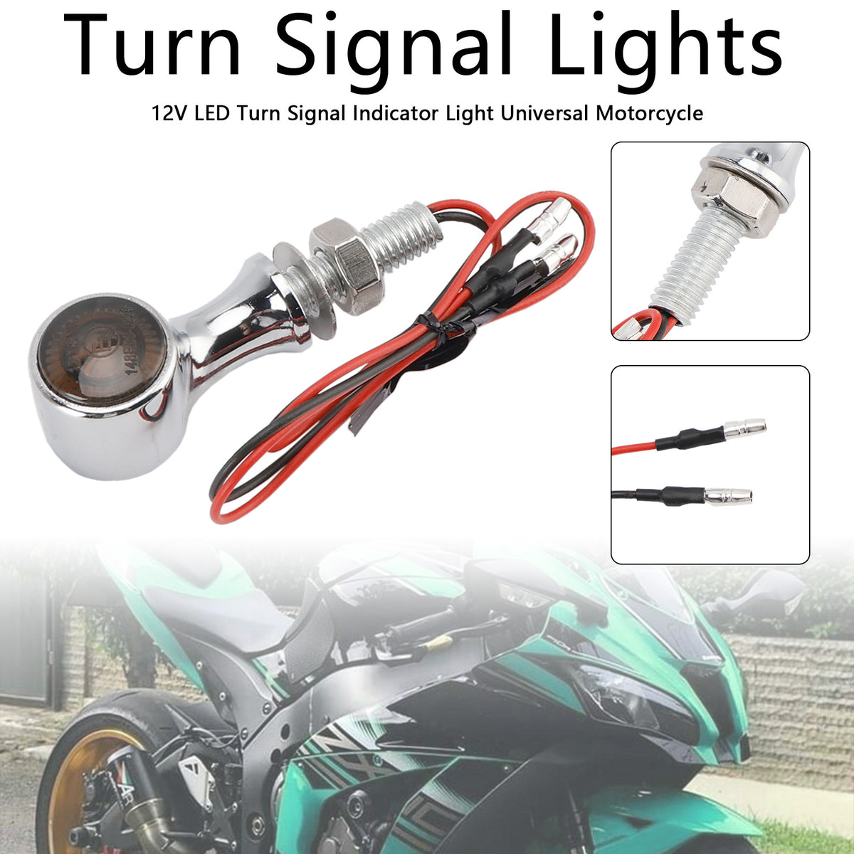 Suzuki Chrome 12V LED Turn Signal Indicator Light 8mm Universal Motorcycle