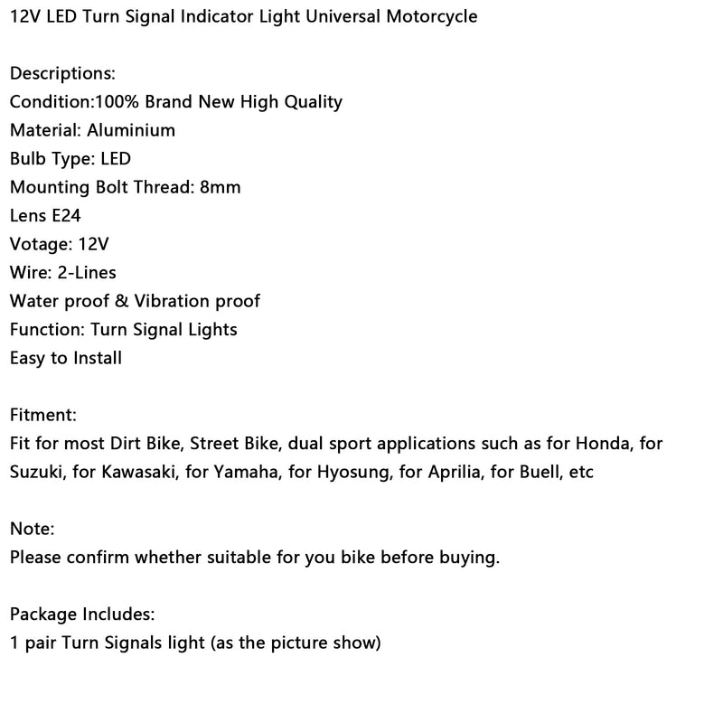 Suzuki Black 12V LED Turn Signal Indicator Light 8mm Universal Motorcycle