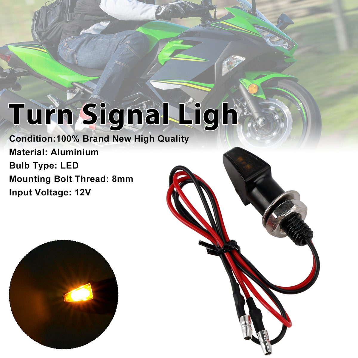 Yamaha Black 12V LED Turn Signal Indicator Light 8mm Universal Motorcycle
