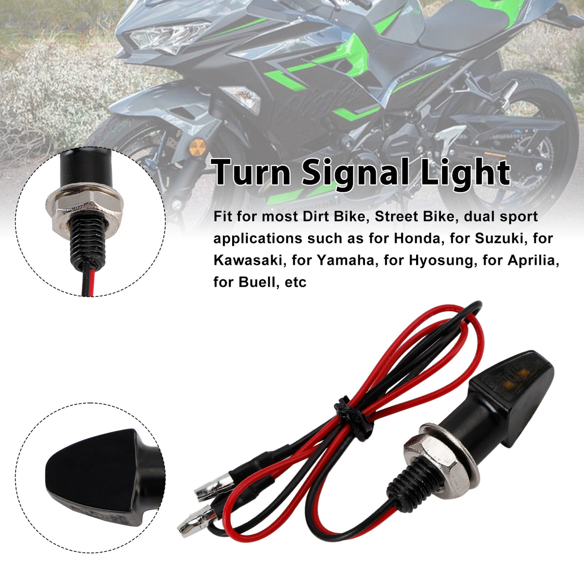 Yamaha Black 12V LED Turn Signal Indicator Light 8mm Universal Motorcycle