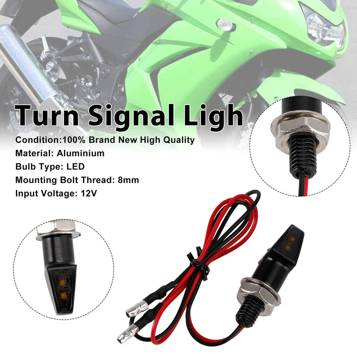 Yamaha Black 12V LED Turn Signal Indicator Light 8mm Universal Motorcycle