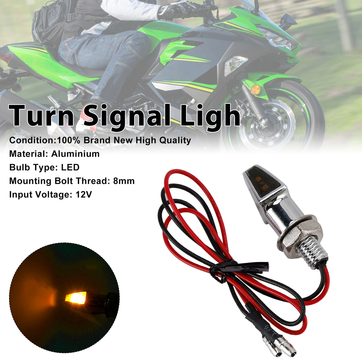 Yamaha Chrome 12V LED Turn Signal Indicator Light 8mm Universal Motorcycle