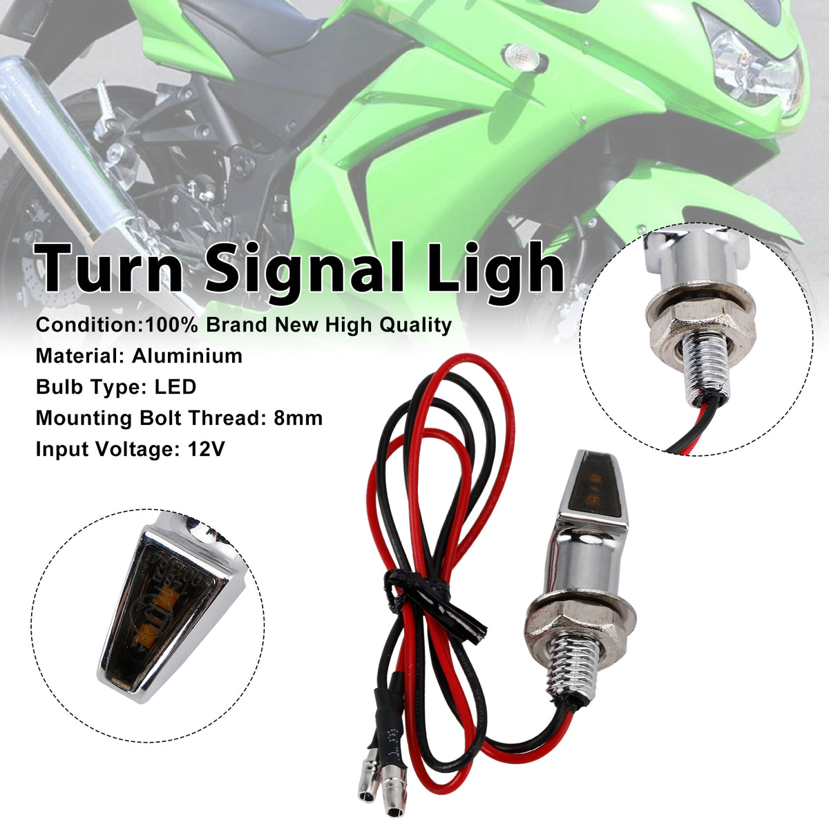 Yamaha Chrome 12V LED Turn Signal Indicator Light 8mm Universal Motorcycle
