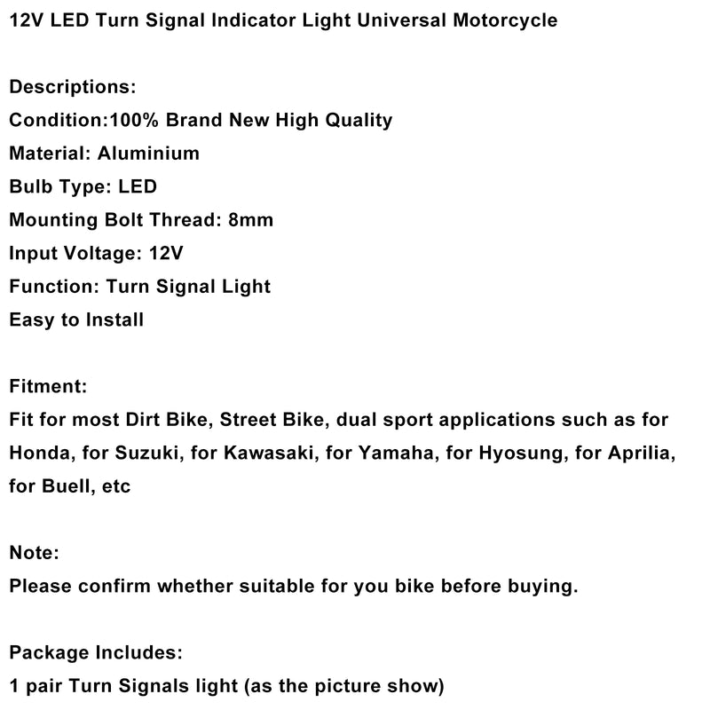 Yamaha Chrome 12V LED Turn Signal Indicator Light 8mm Universal Motorcycle