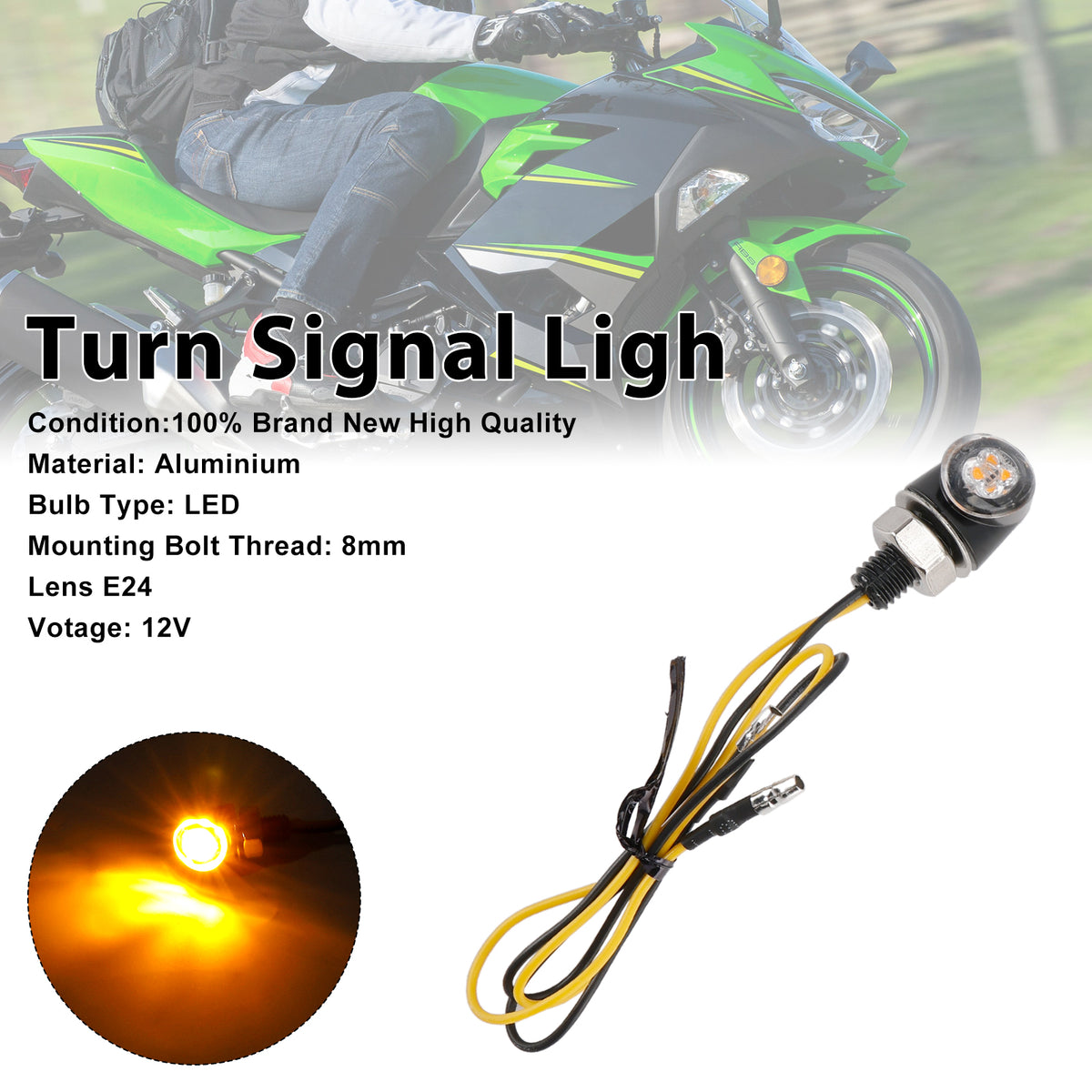 Honda Black 12V LED Turn Signal Indicator Light 8mm Universal Motorcycle