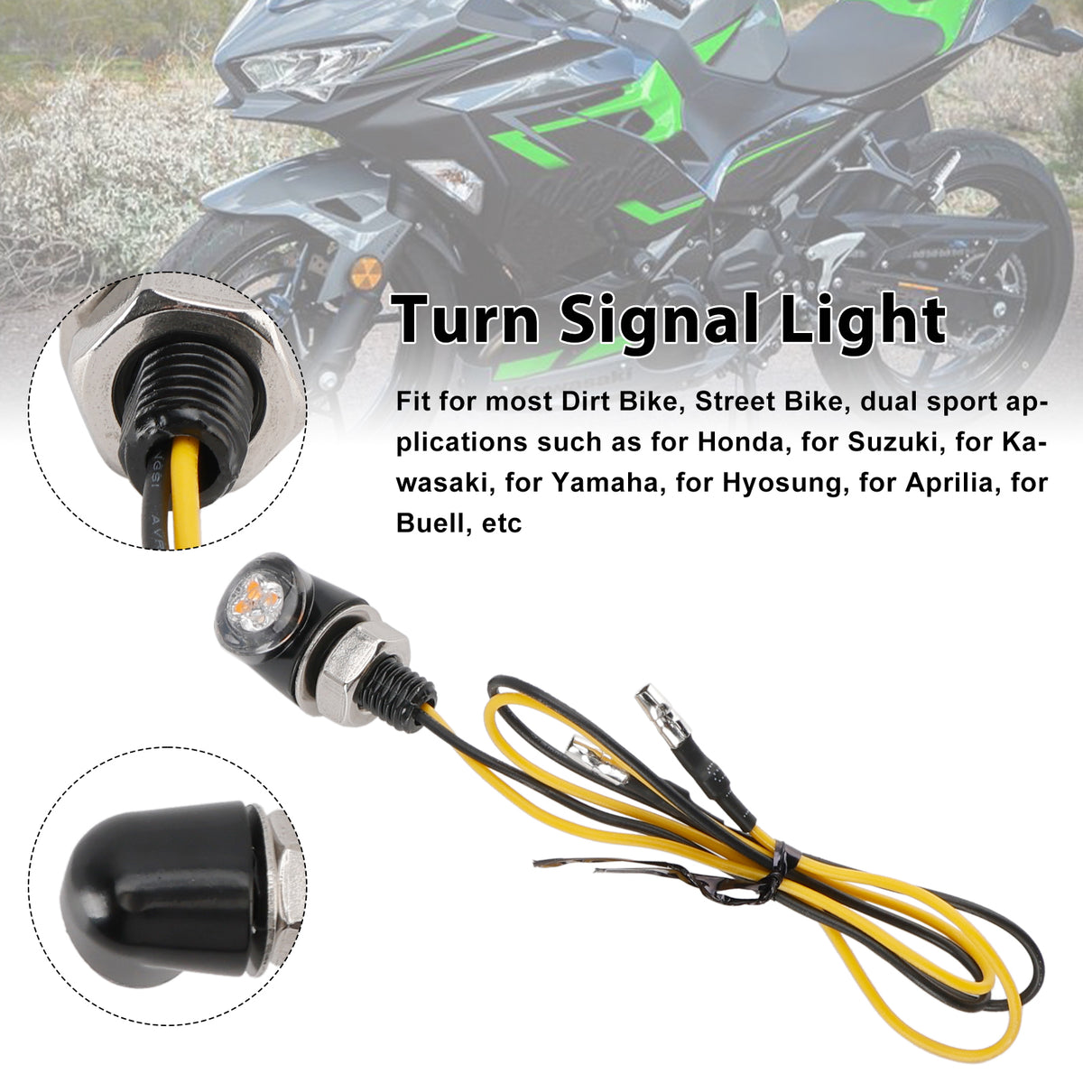 Honda Black 12V LED Turn Signal Indicator Light 8mm Universal Motorcycle
