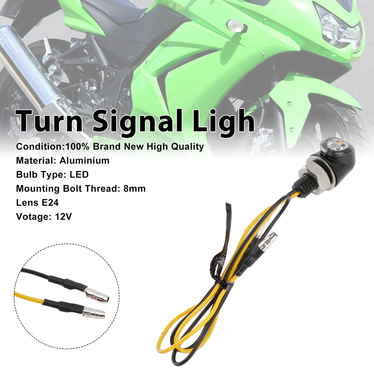 Honda Black 12V LED Turn Signal Indicator Light 8mm Universal Motorcycle